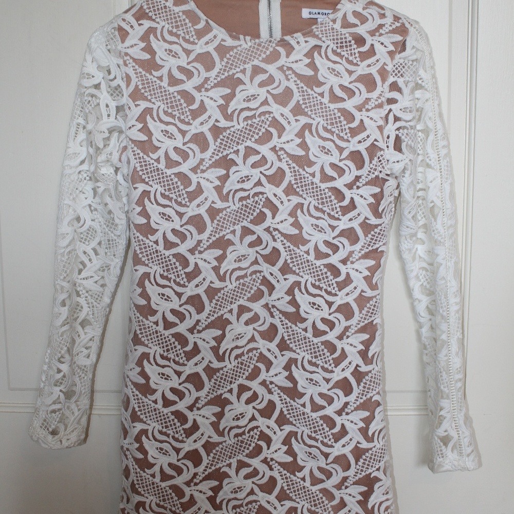 nude and white lace cocktail dress, *never worn